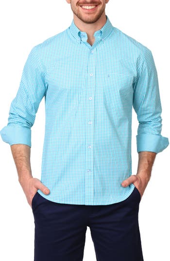 TAILORBYRD TAILORBYRD GINGHAM STRETCH COTTON BUTTON-UP SHIRT 