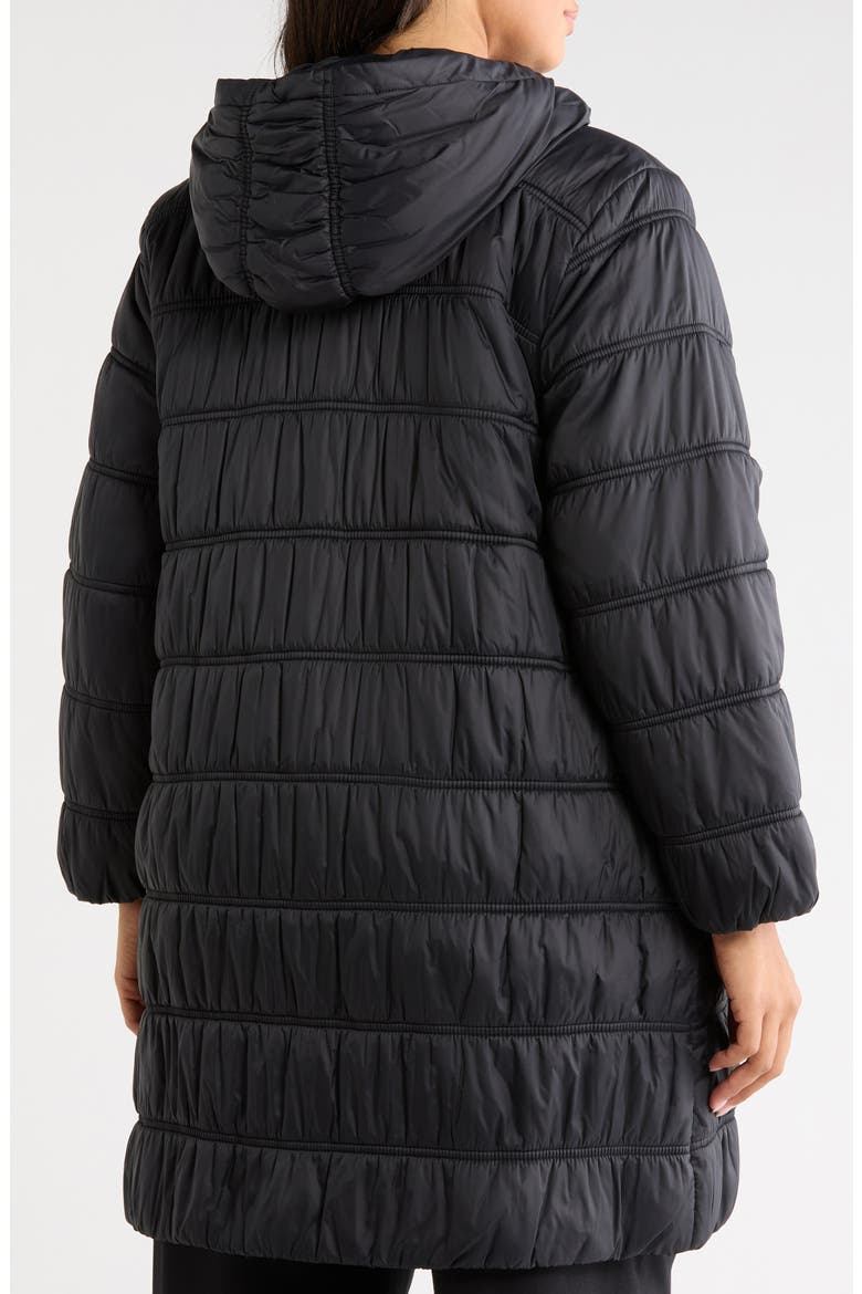Quilted Ruched Recycled Nylon Hooded Jacket, Alternate, color, BLACK
