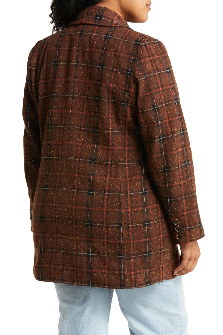 Plaid Double Breasted Blazer Coat, Alternate, color, BROWN- BLACK DONEGAL