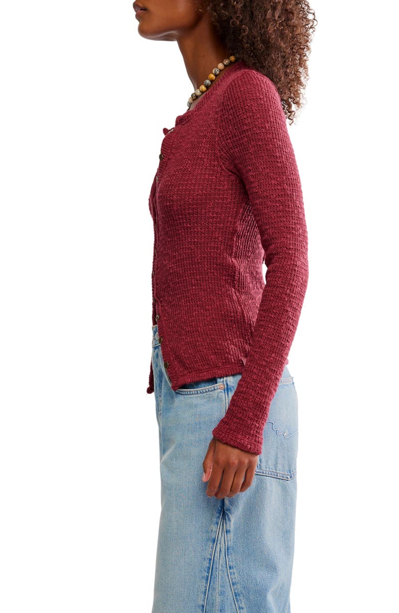 Free People It's On Rib Cardigan, Alternate, color, Cabernet