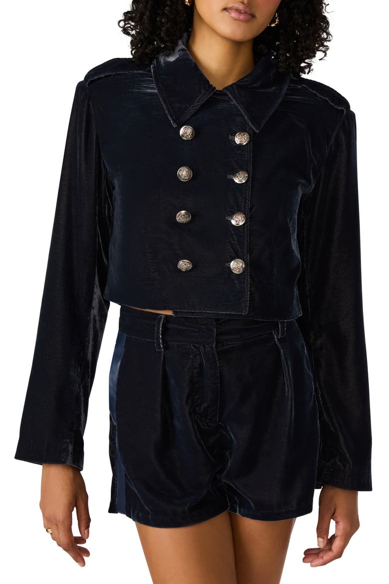 Tonia Velvet Crop Double Breasted Jacket, Main, color, INDIGO VELVET