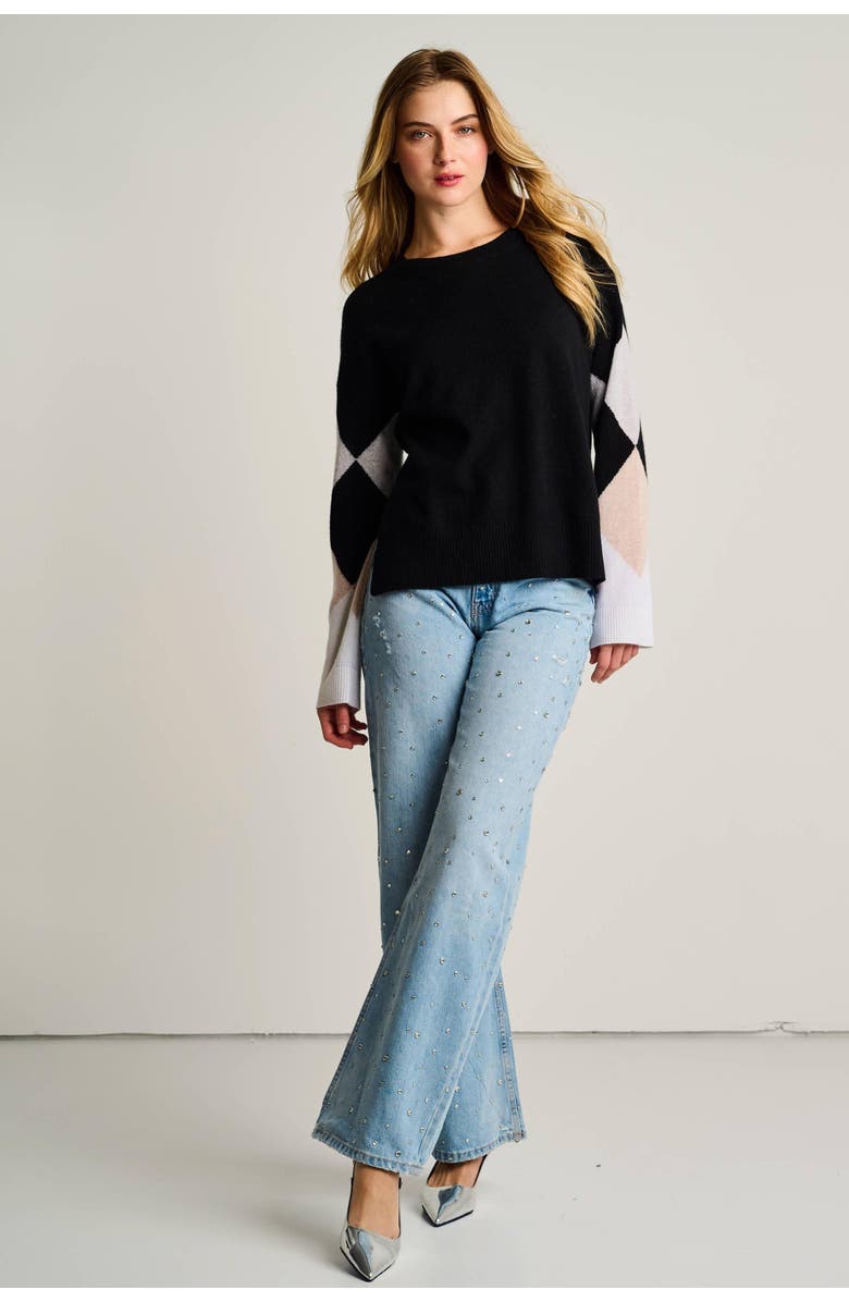 Lisa Todd Surge Argyle Cashmere Sweater, Alternate, color, Onyx