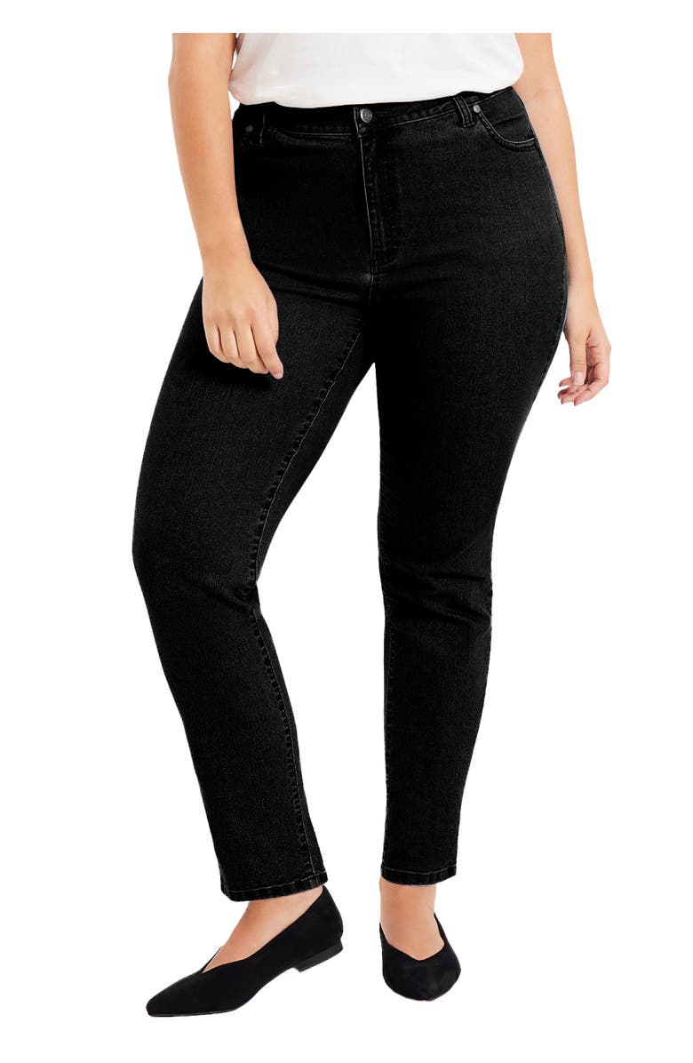 June + Vie Curvie Fit Straight-Leg Jeans, Main, color, Black