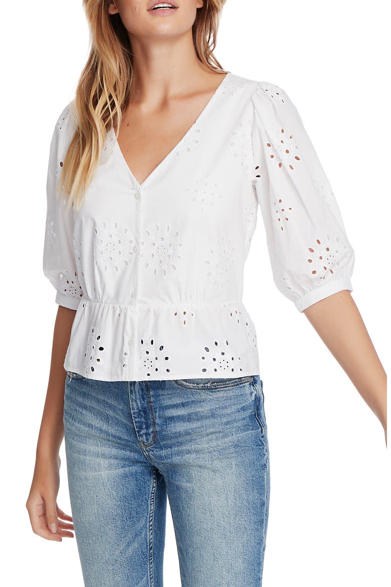 Eyelet Peplum Top, Main, color, ULTRA WHITE