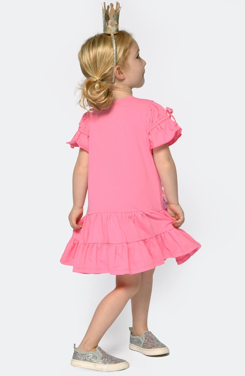 Baby Sara Kids' Unicorn Tulle Trim Tiered Stretch Cotton Party Dress, Alternate, color, Pink