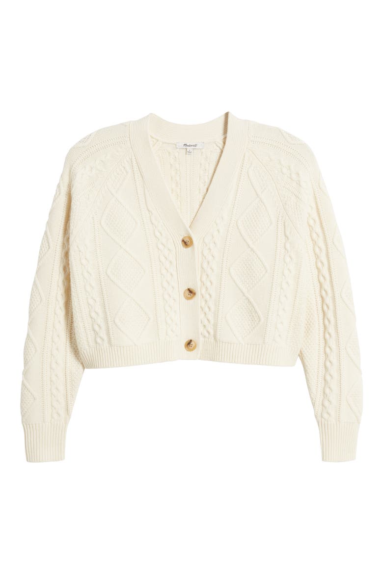 Cable Knit V-Neck Crop Cardigan, Alternate, color, ANTIQUE CREAM