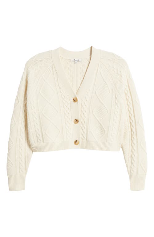 Madewell Cable Knit V-neck Crop Cardigan In Antique Cream