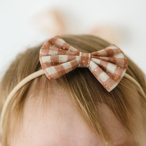 Sweet Wink Gingham Printed Tulle Bow Baby Headband In Neutral