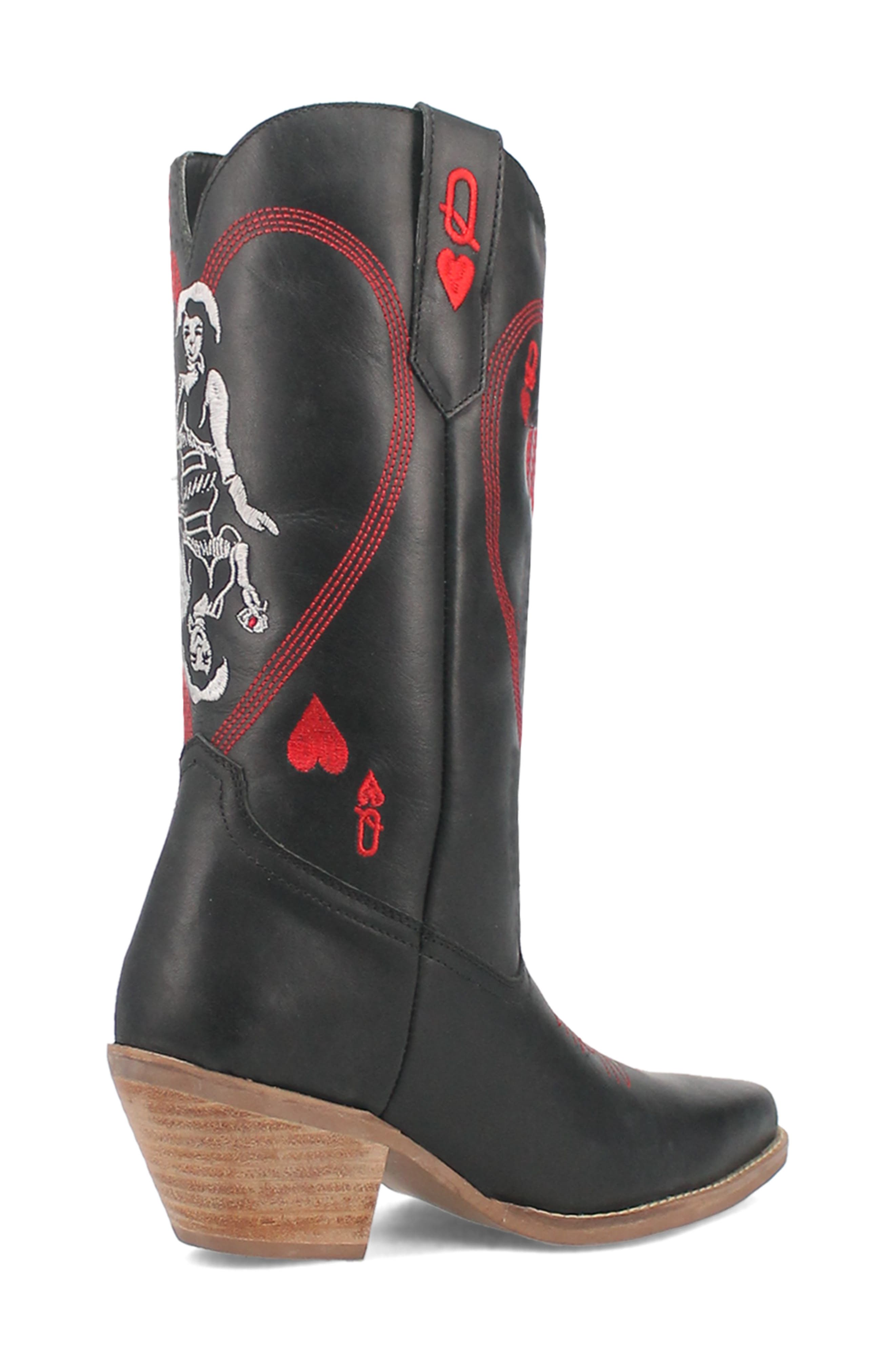 Dingo Queen a Hearts Western Boot, Alternate, color, Black