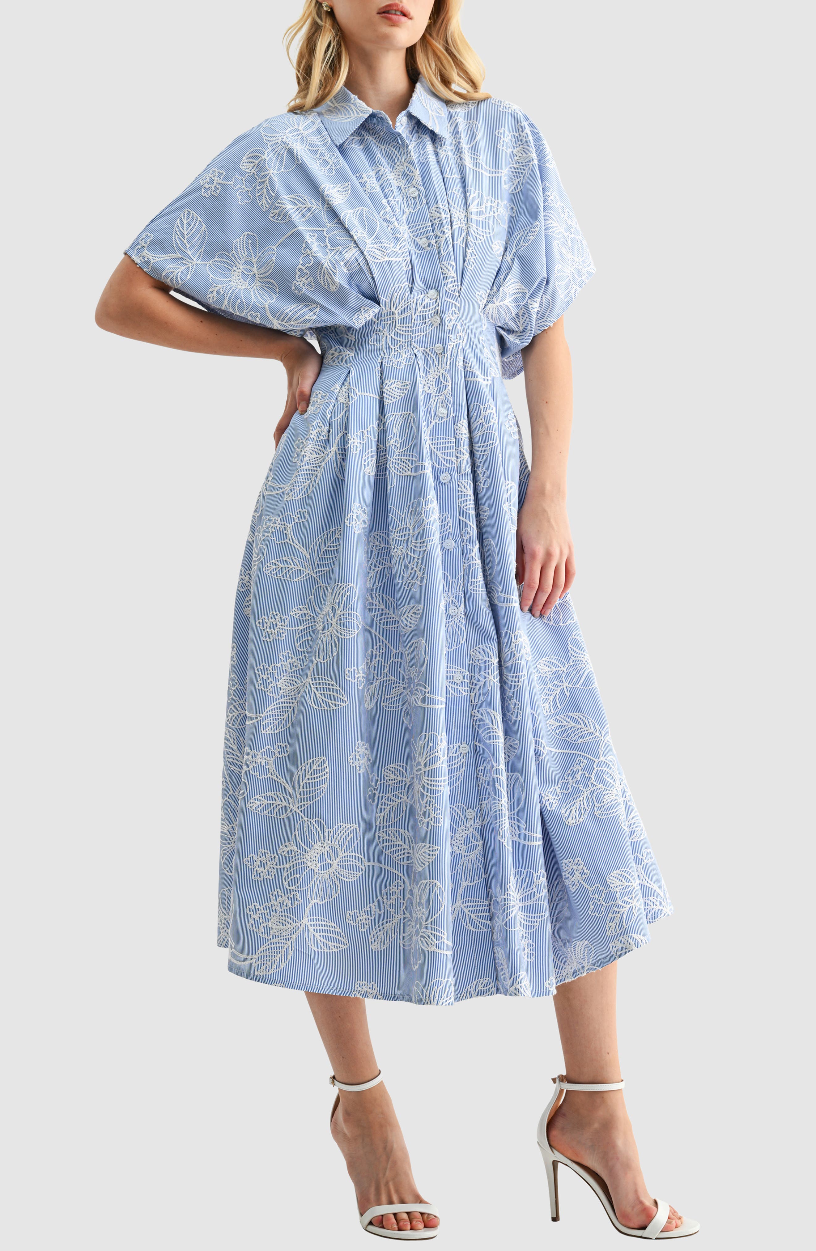 Mila Mae Embroidered Stripe Midi Shirtdress (Women) | Nordstrom