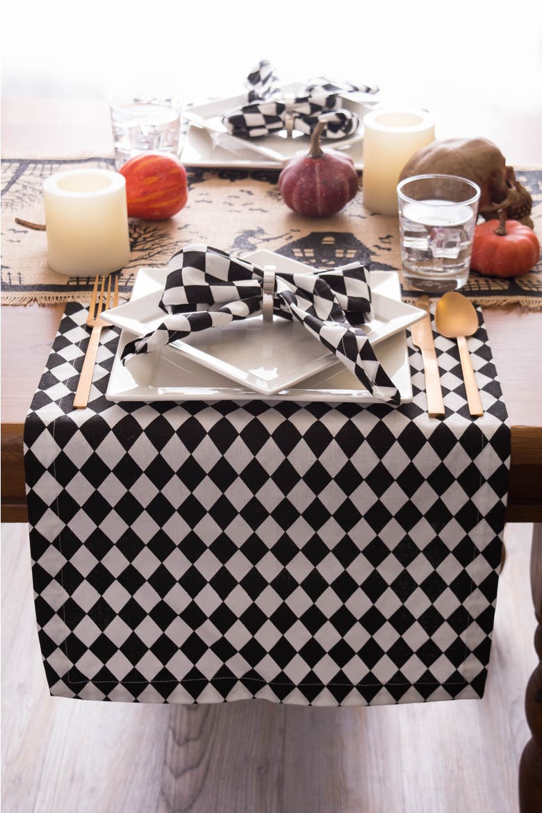 Harlequin Print Table Runner Black/ Cream, Alternate, color, Harlequin Print