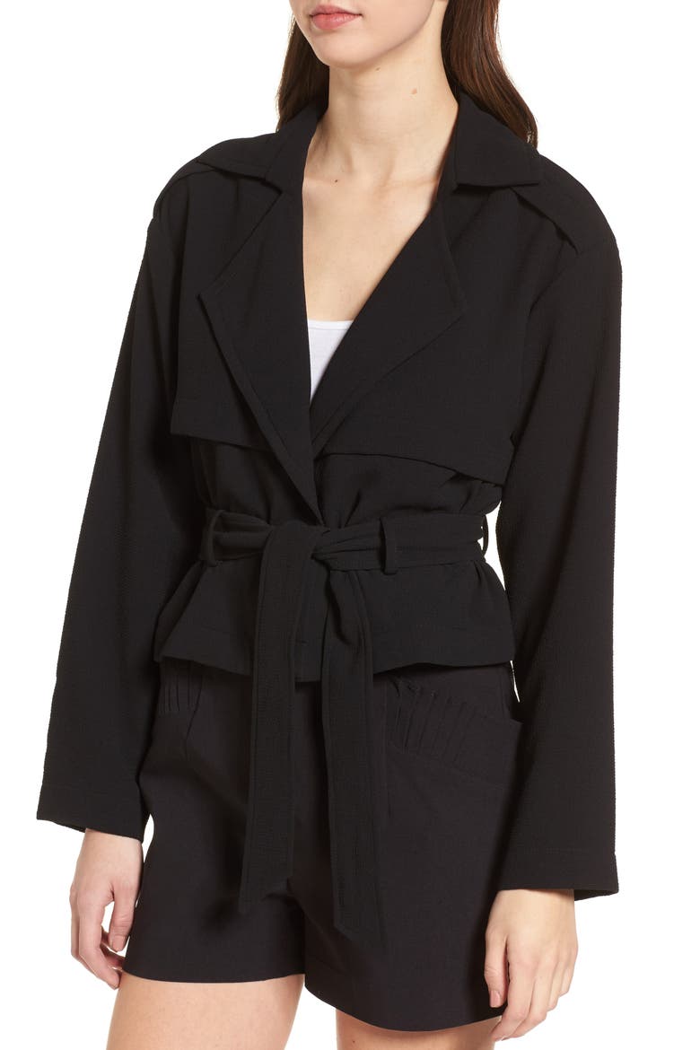 Crop Trench Jacket, Alternate, color, BLACK