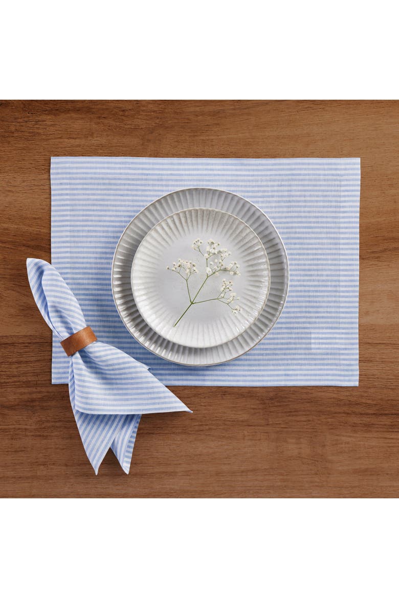 Linen Dinner Napkins Set of 4, 20 x 20" - Narrow Stripe, Alternate, color, Cornflower Blue and White