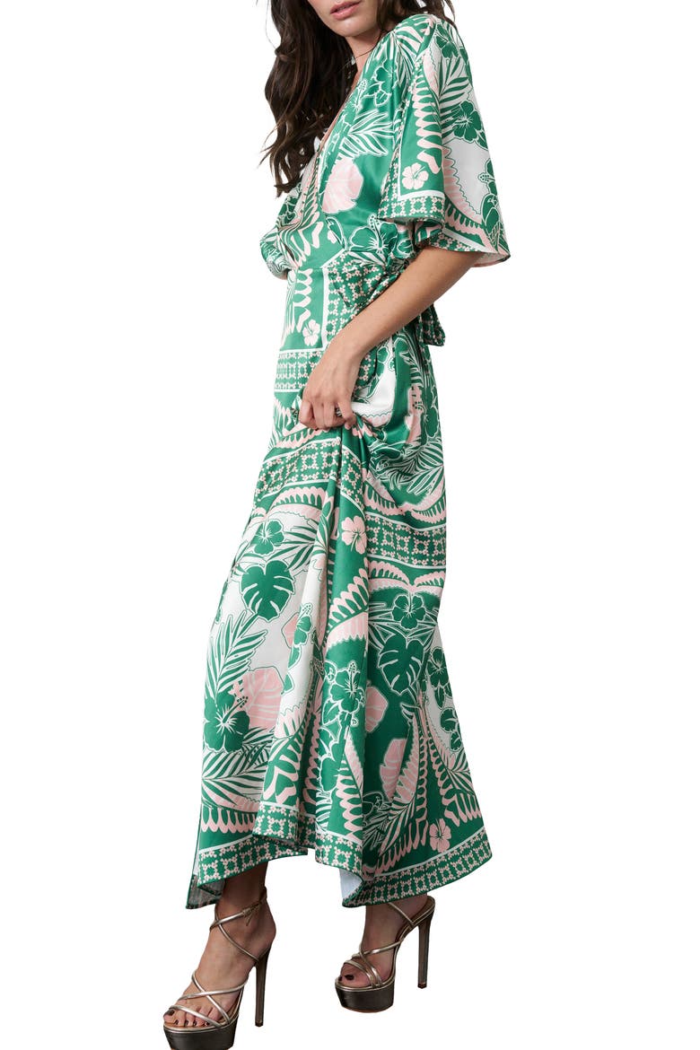 Cloudine Tropical Print Maxi Wrap Dress, Alternate, color, GREEN/ ORANGE