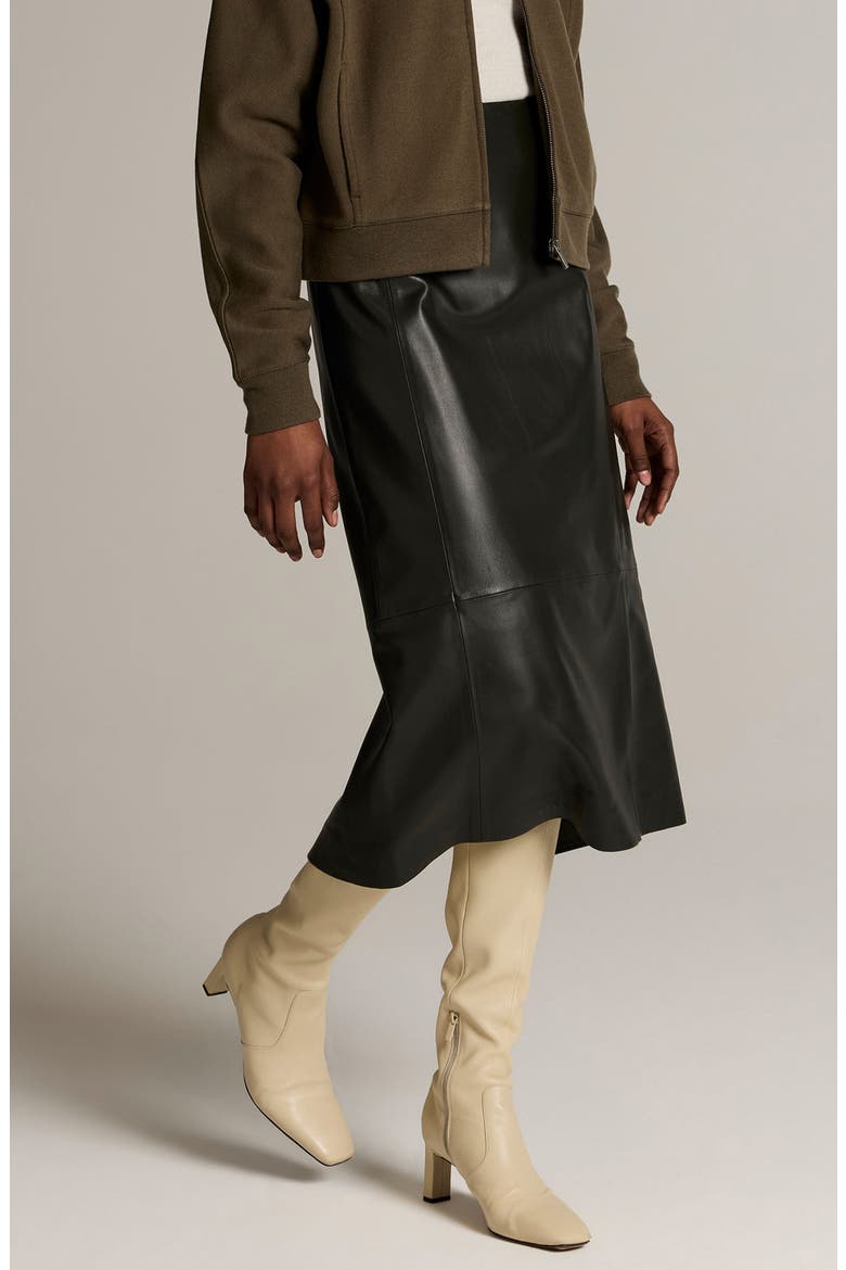 Leather Midi Skirt, Alternate, color, DARK MOSS