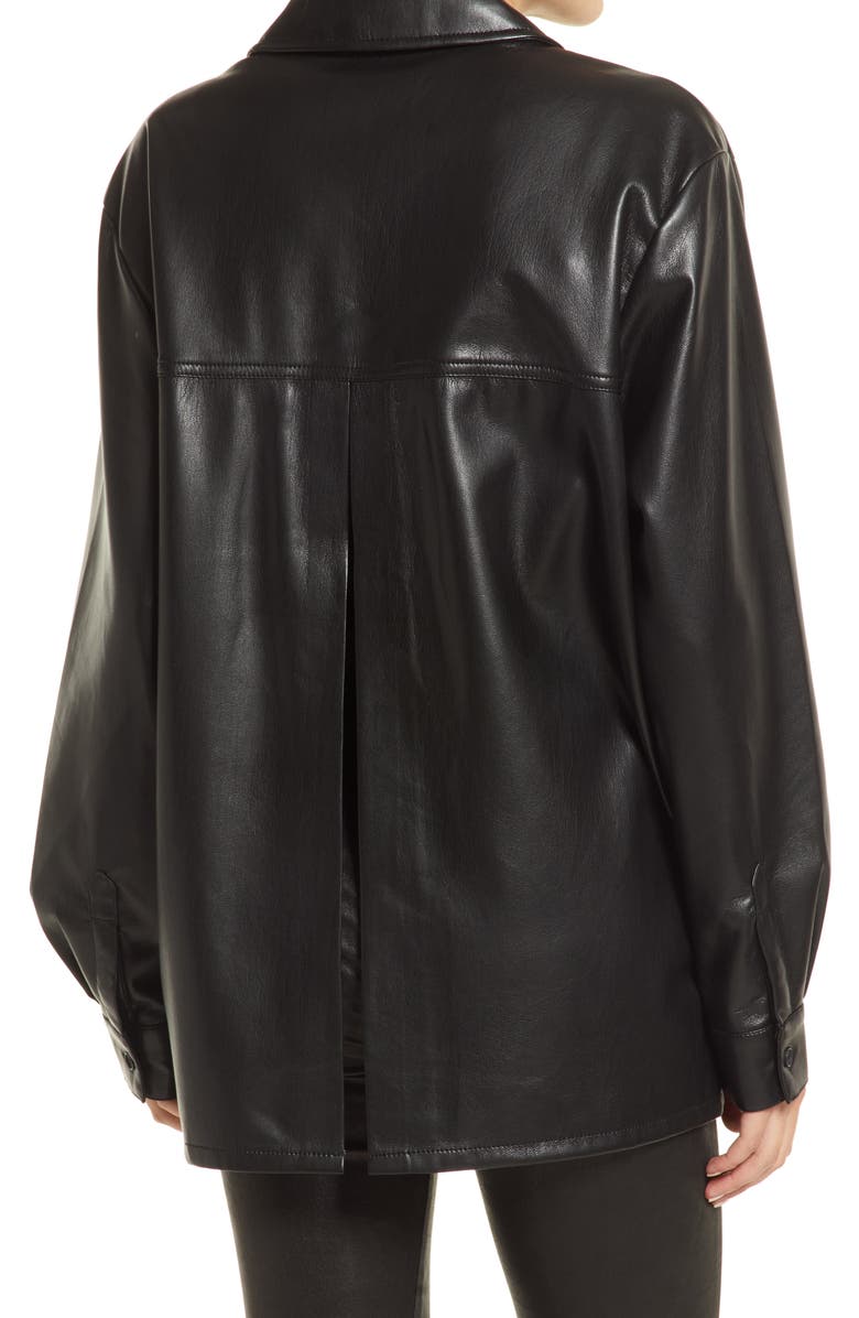 Good American Faux Leather Split Back Button-Up Shirt, Alternate, color,