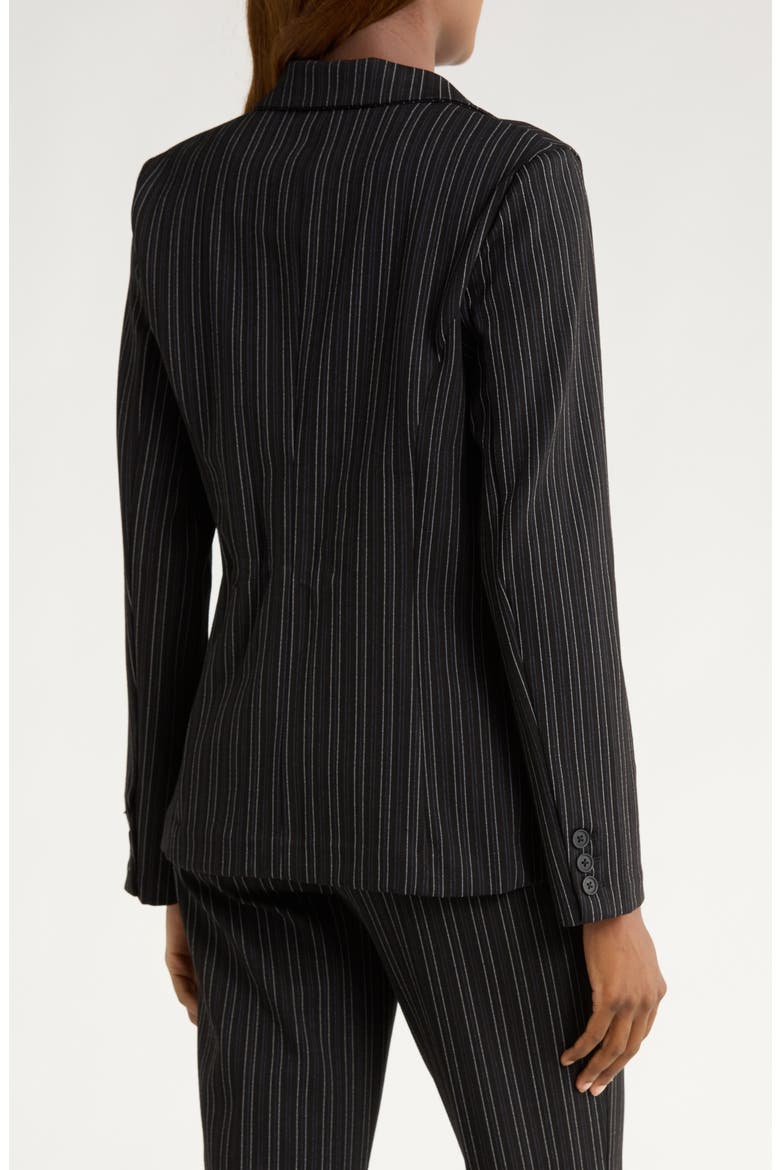 Stripe Fitted One-Button Blazer, Alternate, color, BLACK/ HINT OF NAVY STRIPE