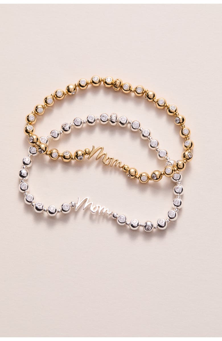 Alex and Ani Mom Elongated Crystal Stretch Bracelet, Alternate, color, Gold