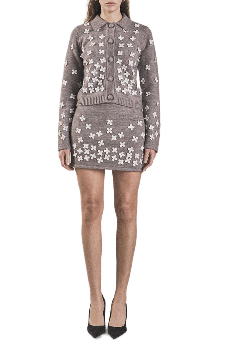 Floral Appliqué Cardigan, Alternate, color, HEATHER GREY/ WHITE