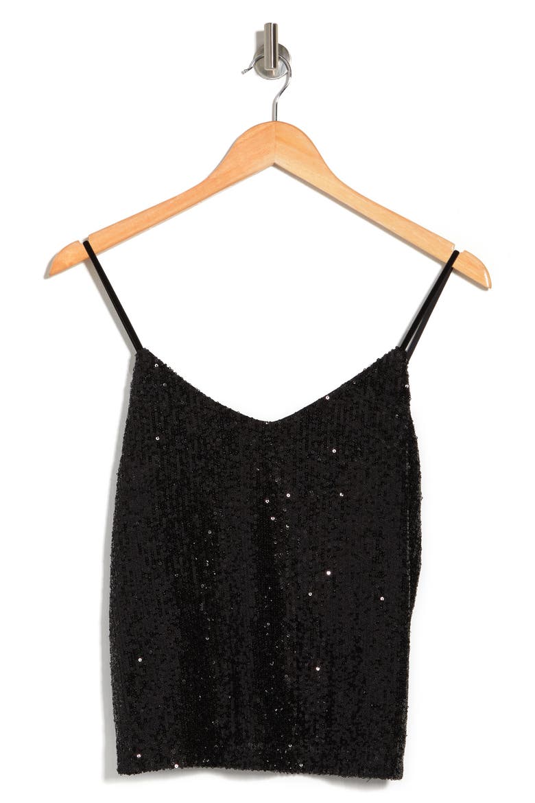 Stretch Sequin Camisole, Alternate, color, BLACK SEQUIN