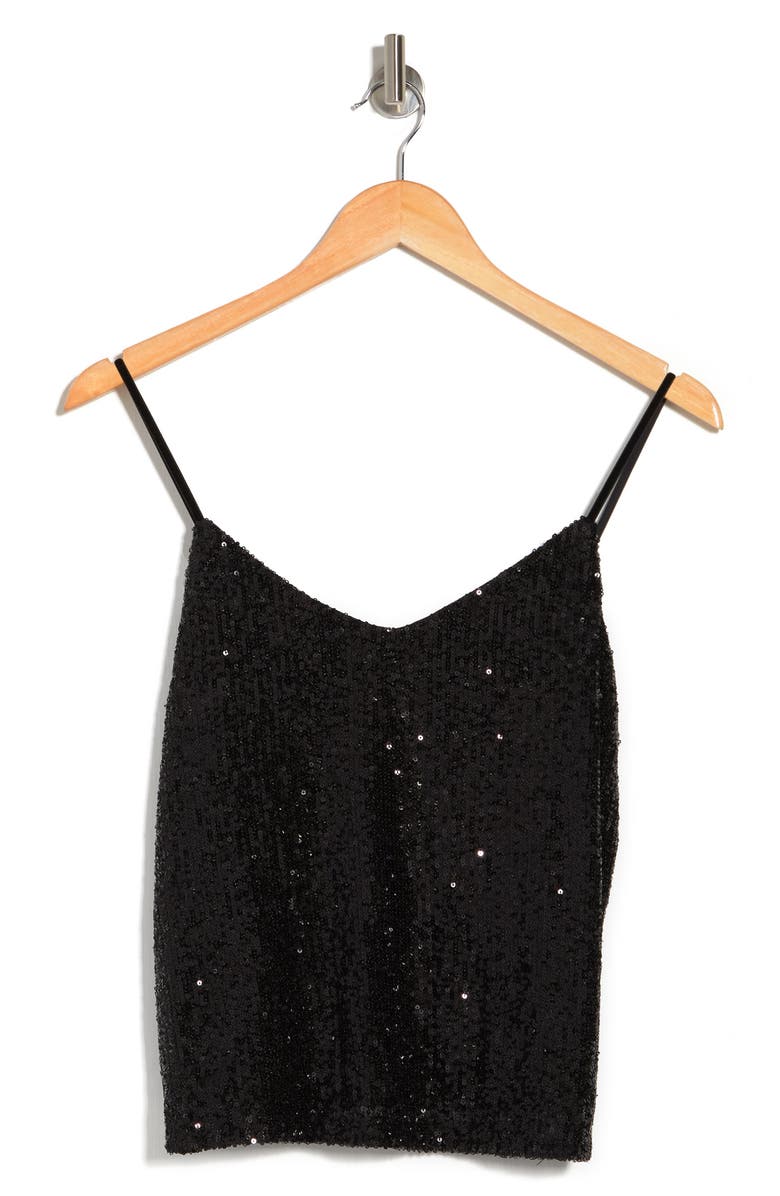 Steve Madden Stretch Sequin Camisole, Alternate, color, Black Sequin