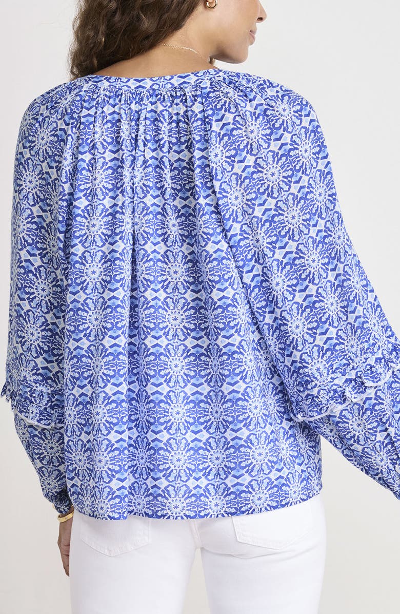 vineyard vines Izzy Tile Print Cotton Blend Popover Top, Alternate, color, Caribbean Tile Blue