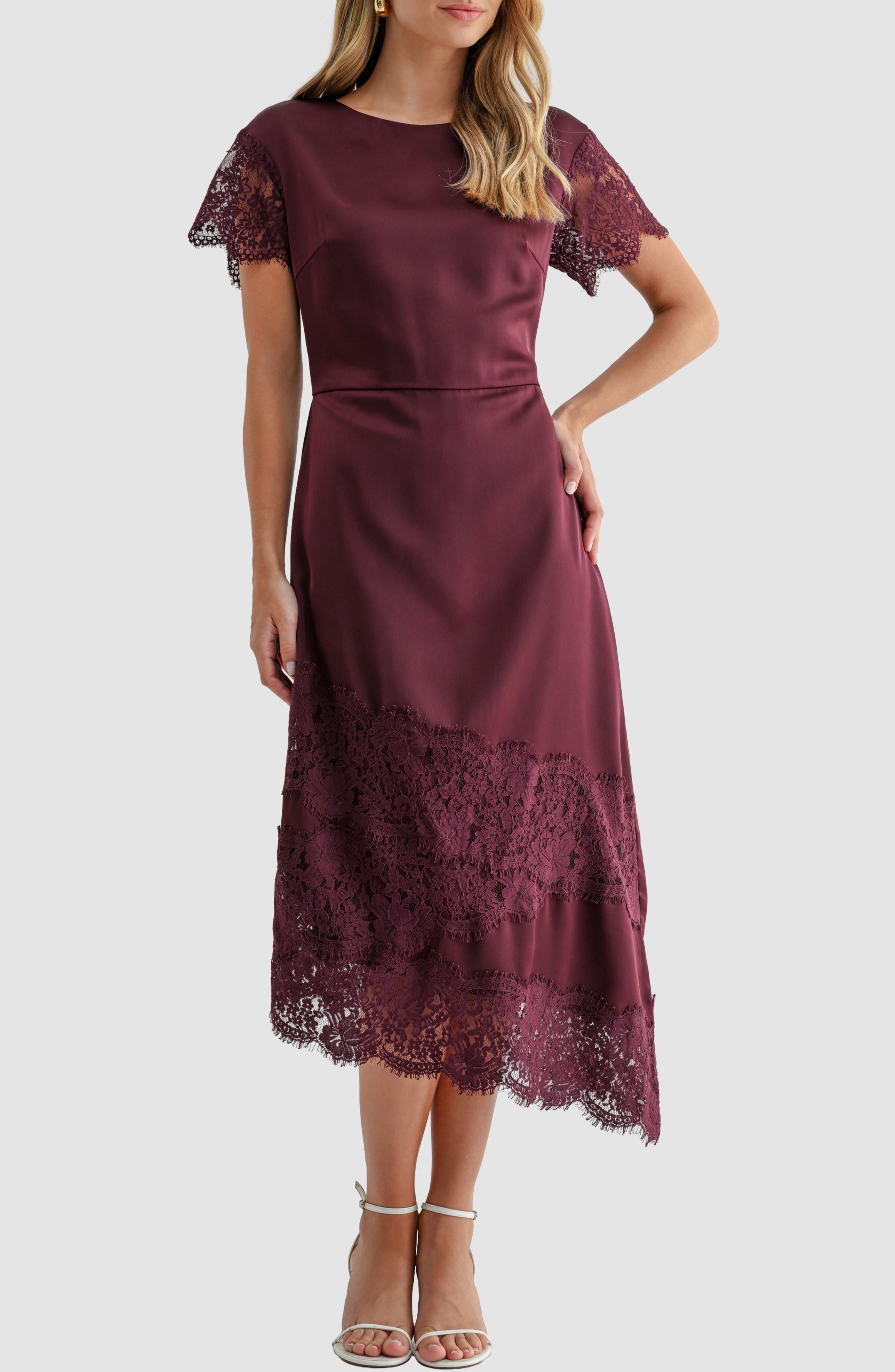 Lace Trim Asymmetric Midi Dress