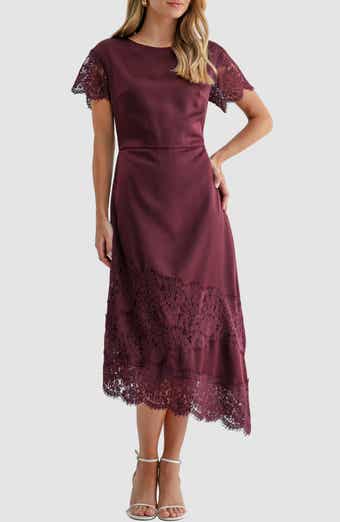 Lace Trim Asymmetric Midi Dress