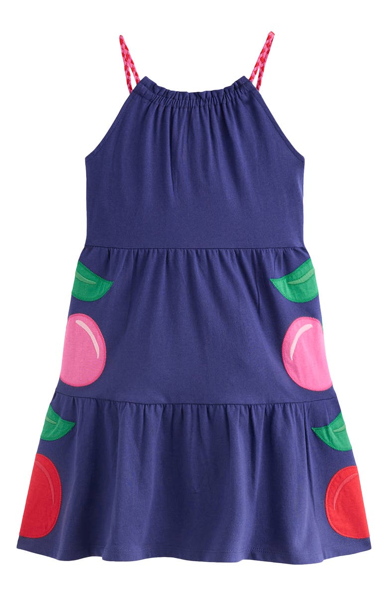 Mini Boden Kids' Enola Appliqué Cotton Jersey Dress, Alternate, color, Starboard Blue Giant Cherries