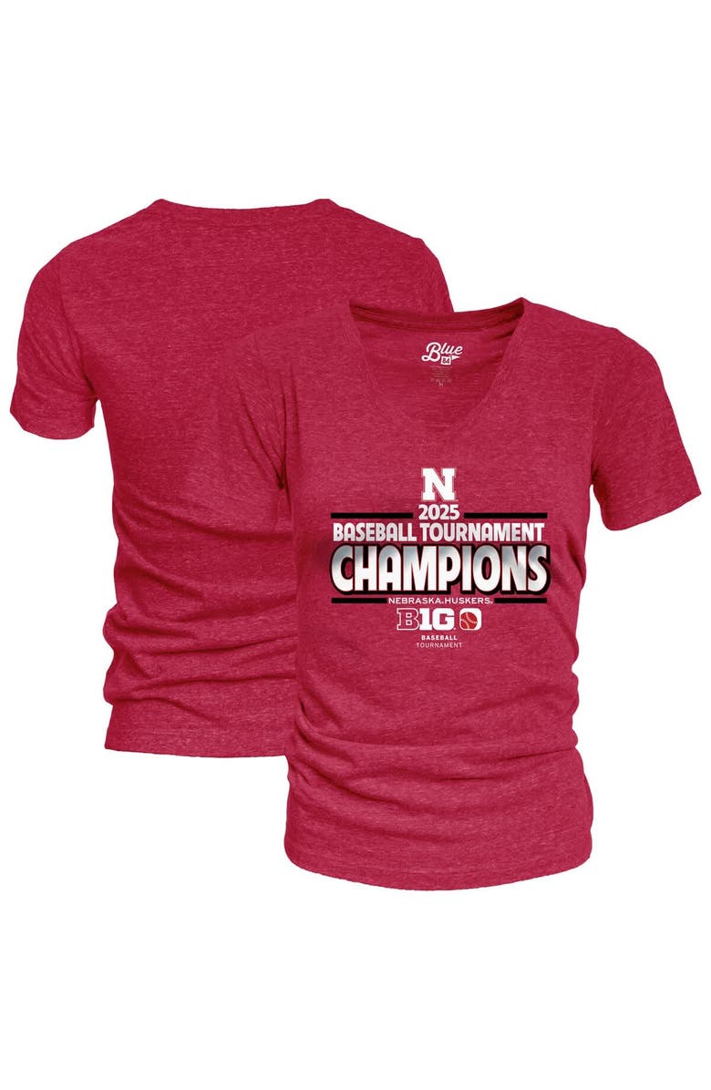 BLUE 84 Women's Blue 84 Scarlet Nebraska Huskers 2025 Big Ten Baseball Conference Tournament Champions Locker Room V-Neck T-Shirt, Alternate, color,