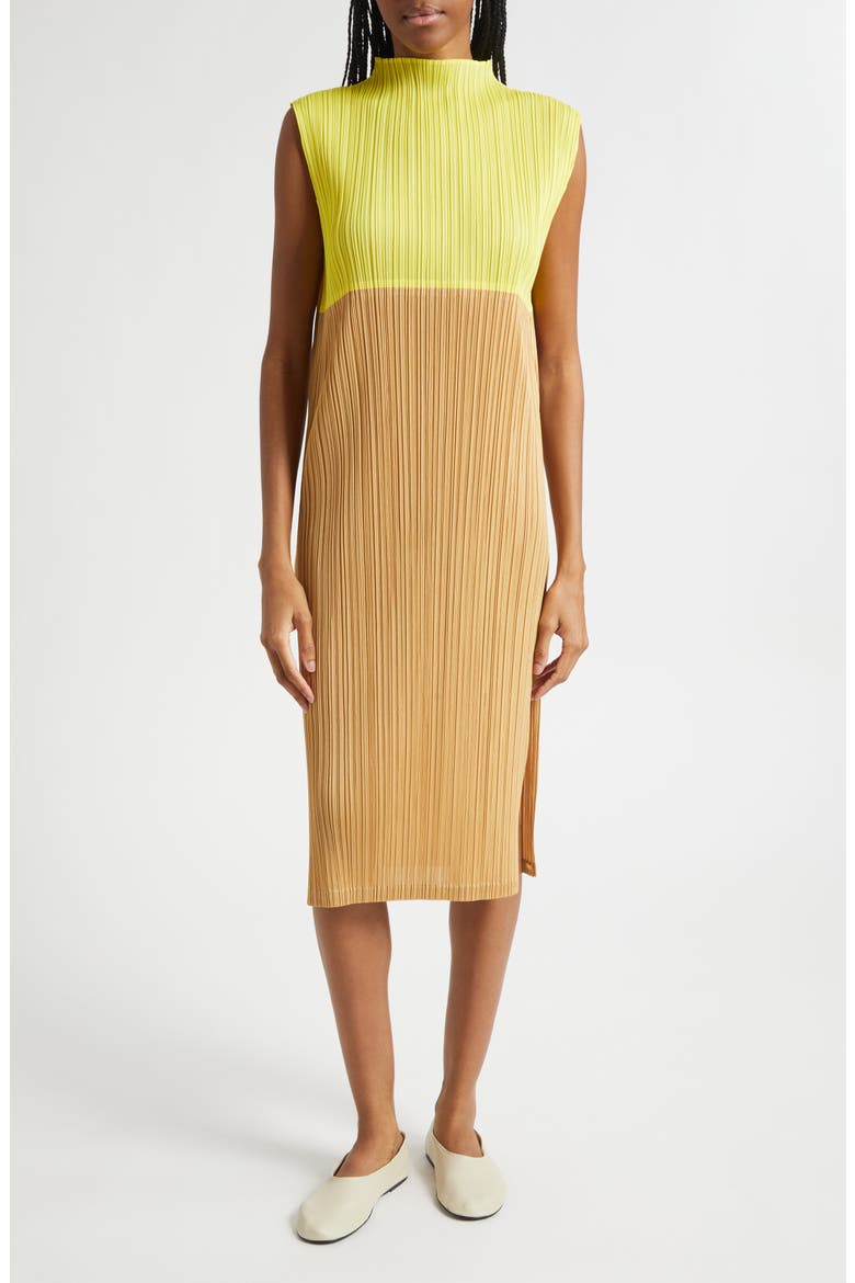 Swing Colorblock Pleated Convertible Midi Dress, Main, color, YELLOW