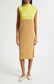 Pleats Please Issey Miyake Swing Colorblock Pleated Convertible Midi Dress