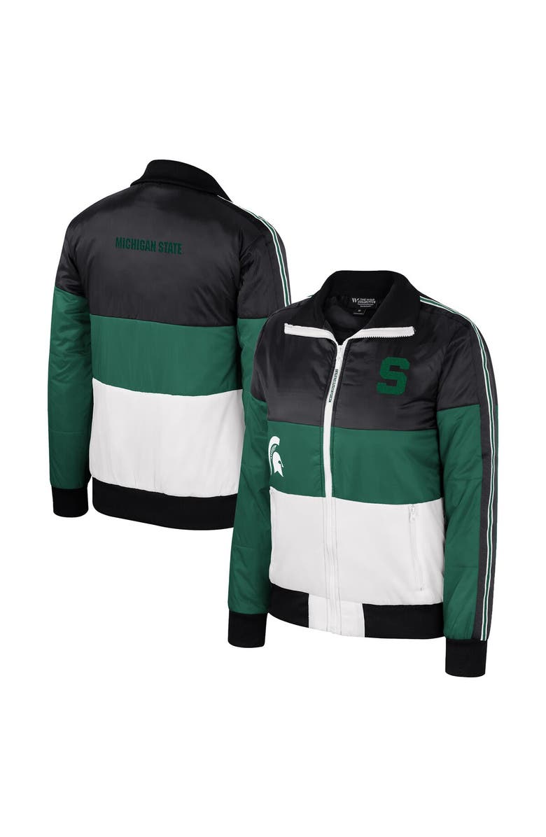 THE WILD COLLECTIVE Women's The Wild Collective Green Michigan State Spartans Color-Block Puffer Full-Zip Jacket, Main, color, Green