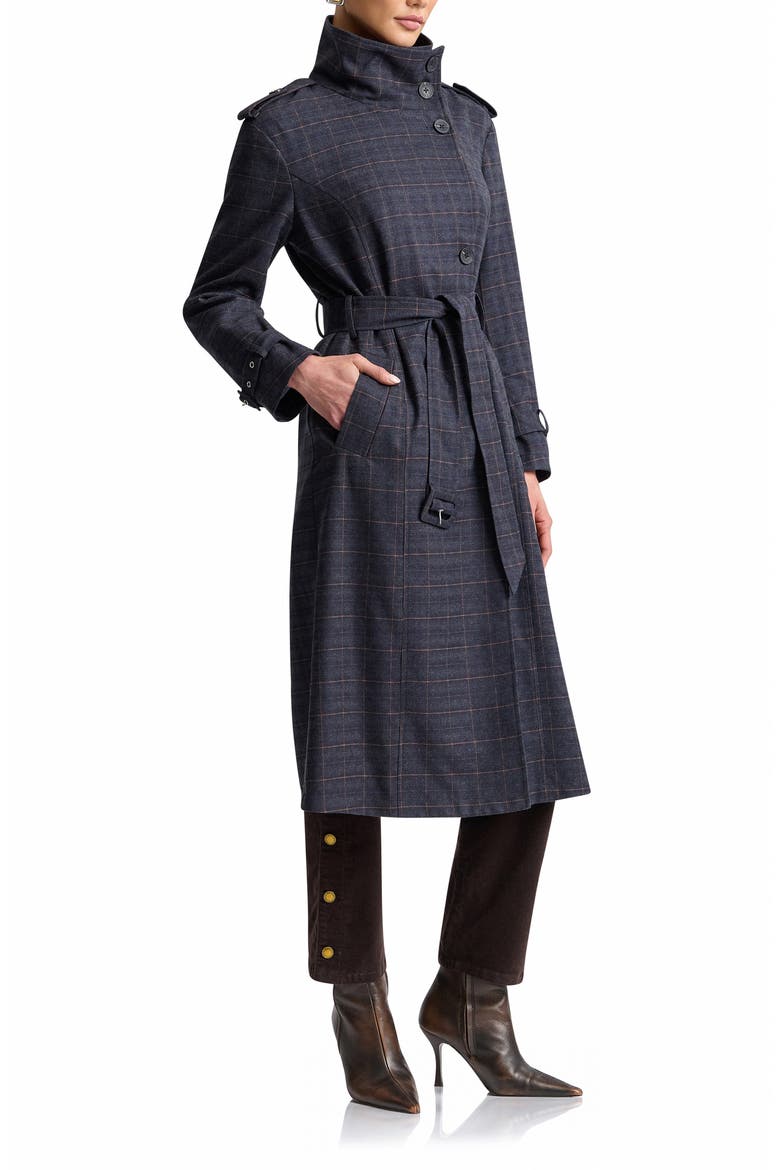 Relaxed Belted Funnel Neck Coat, Alternate, color, NAVY - GREY PLAID