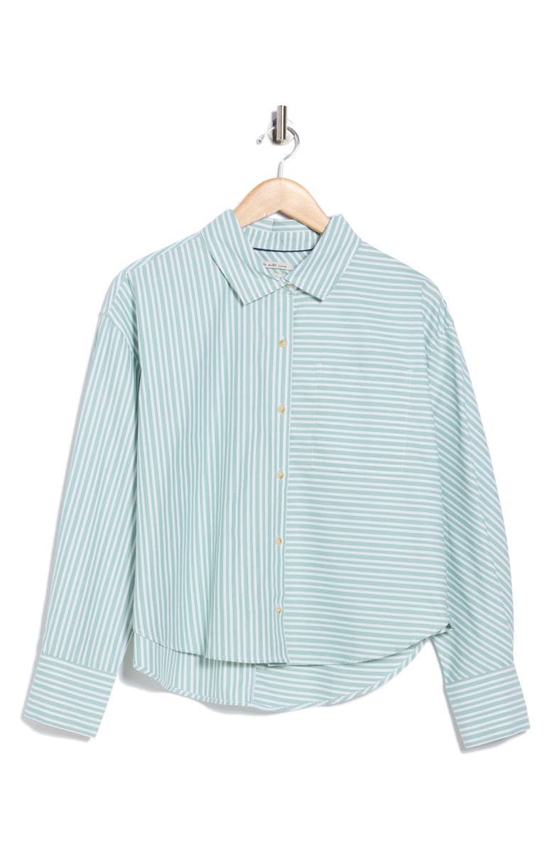 Scotch & Soda Mixed Stripe Crop Button-Up Shirt, Alternate, color, Eden White