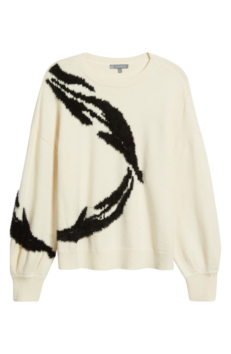 Wit & Wisdom Mixed Media Blouson Sleeve Sweater, Alternate, color, Ivory/ Black