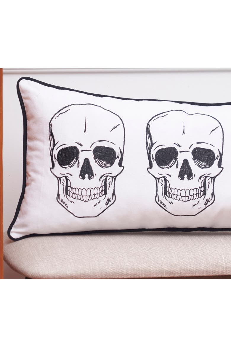 Triple Skully Skeletons Mini Cotton Blend Halloween Accent Pillow 12" x 24", Alternate, color, White