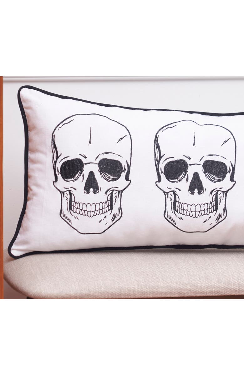 C&F Home Triple Skully Skeletons Mini Cotton Blend Halloween Accent Pillow 12" x 24", Alternate, color, White