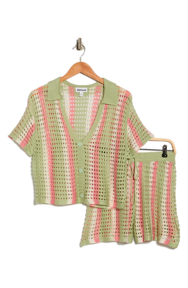 Abound Open Knit Stripe Top & Shorts Set, Main, color, Pink- Mint Multi Stripe