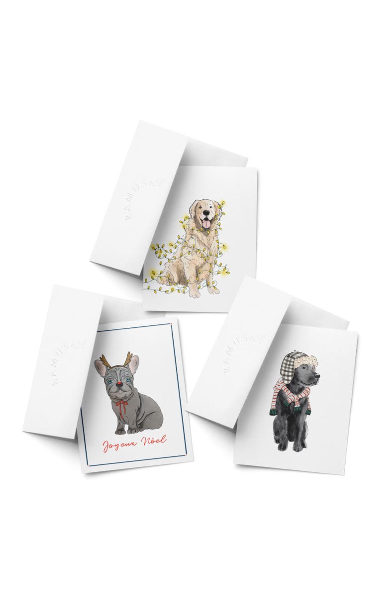 Ramus & Co Lit Retriever, Reindeer Frenchie Dog, Black Lab Winter/Holiday/Christmas Greeting Card Pack Sets, Main, color, Multi-Pack