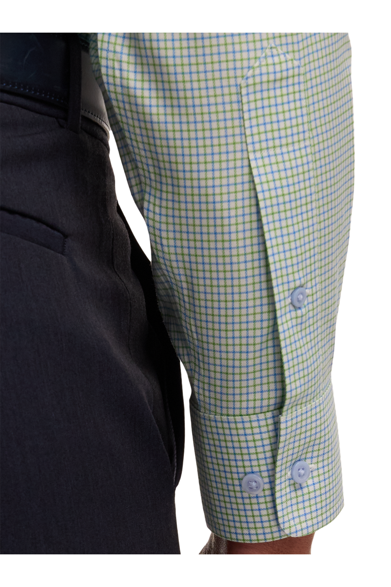 Cotton Poly Spandex Buttondown Collar Twill Slim Contrast Trim Button Cuff Long Sleeve, Alternate, color, Blue/Green