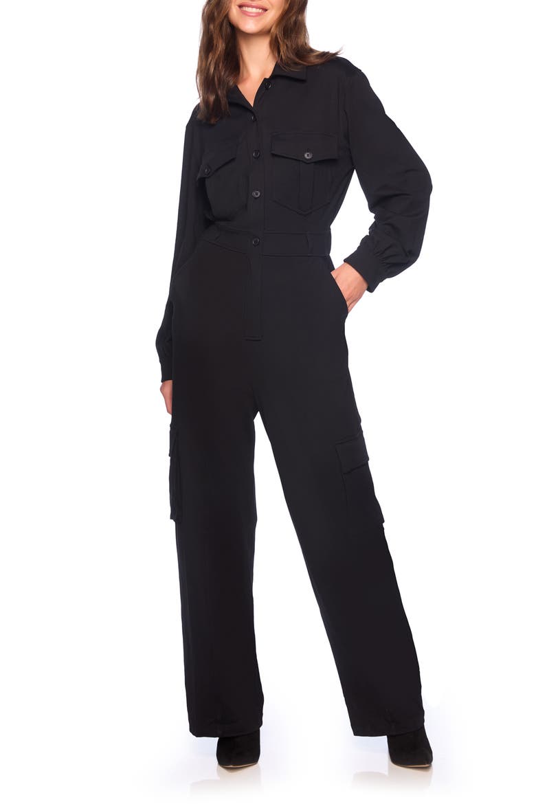 Long Sleeve Cargo Jumpsuit, Main, color, BLACK