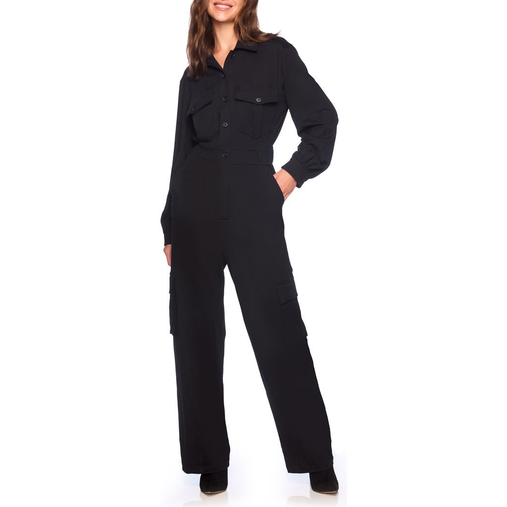 Susana Monaco Long Sleeve Cargo Jumpsuit In Black