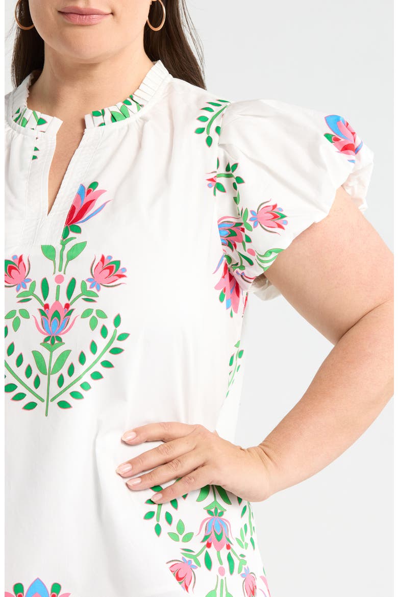 Keni Split Neck Floral Print Cotton Top, Alternate, color, WHITE-GREEN-MULTI