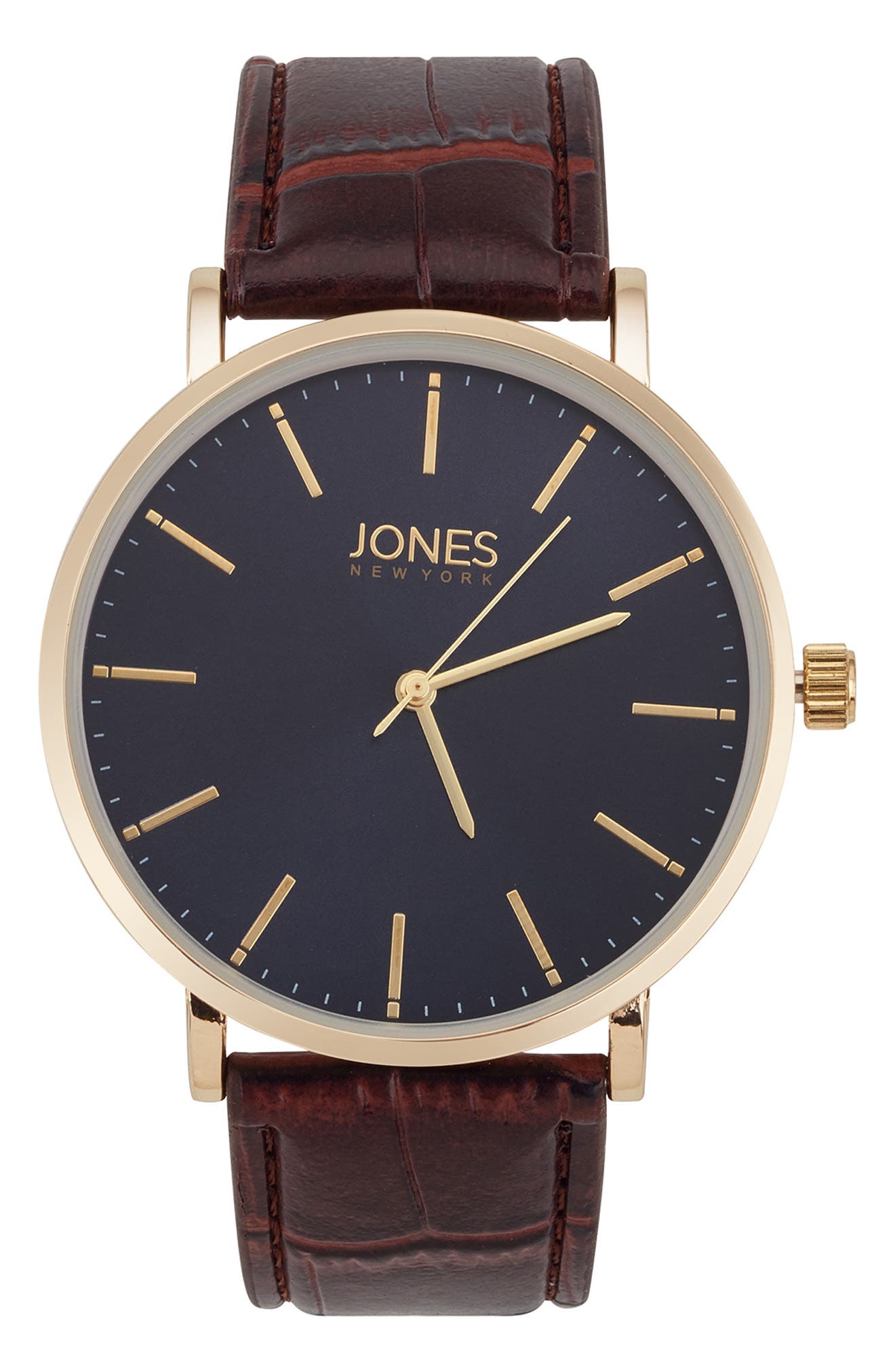 Jones New York Three Hand Quartz Croc Embossed Leather Strap Watch, 44mm