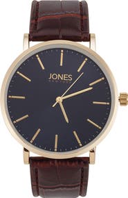 Jones New York Three Hand Quartz Croc Embossed Leather Strap Watch, 44mm
