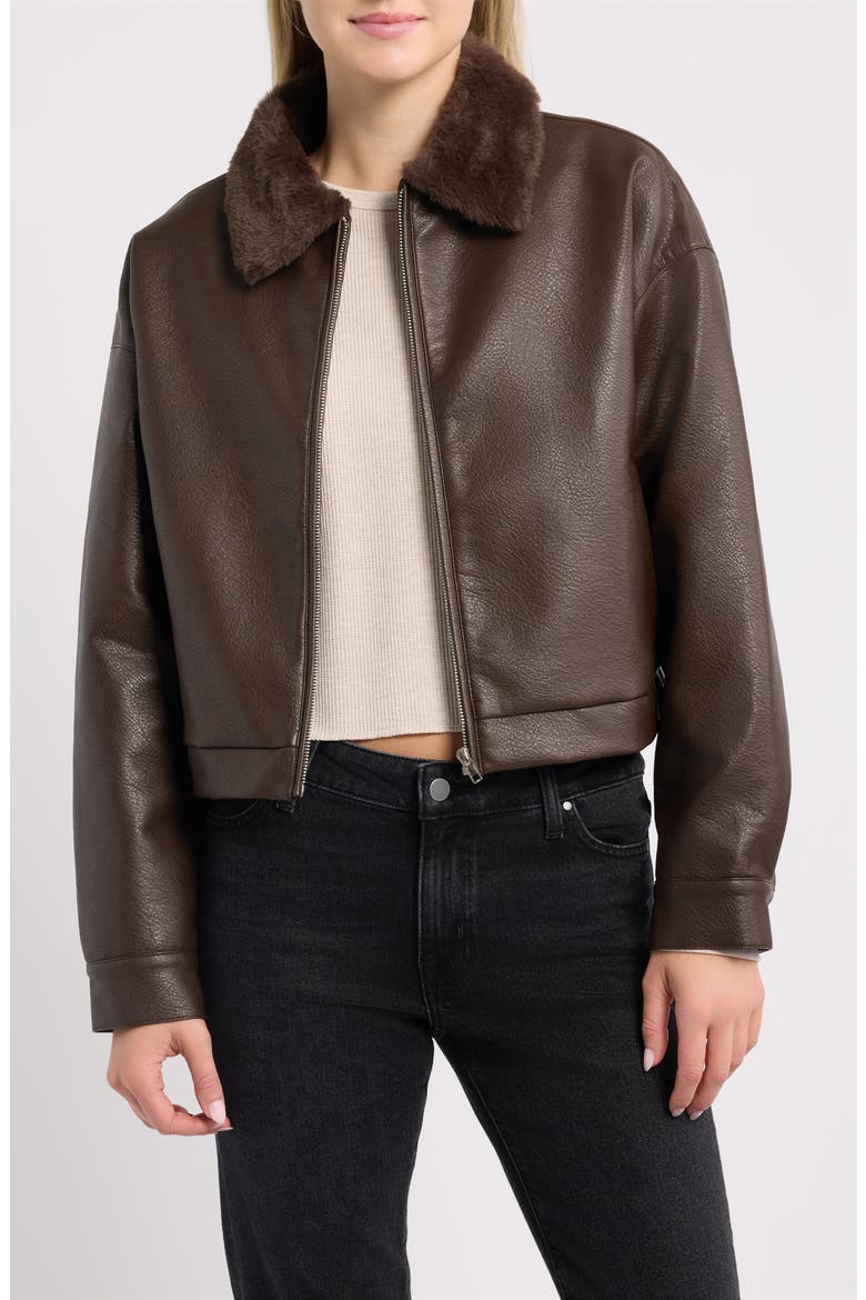 Faux Leather Zip Jacket, Main, color, DARK BROWN