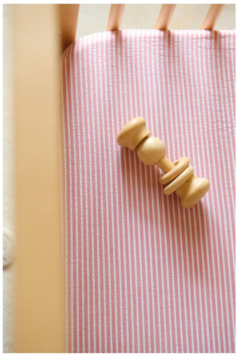 Organic Cotton Seersucker Crib Sheet, Alternate, color, ANCHOR RED