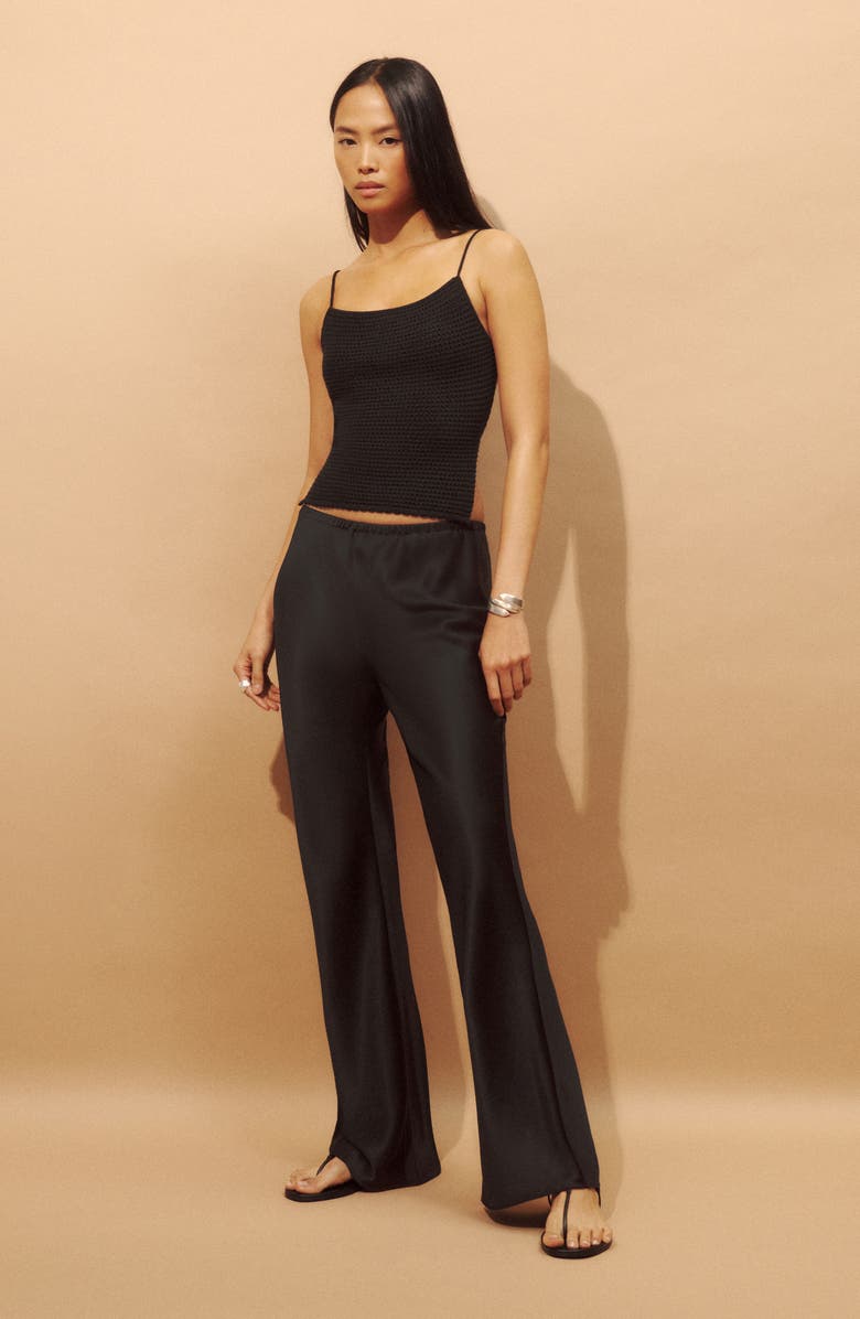 Reformation Gale High Waist Satin Pants, Alternate, color, Black