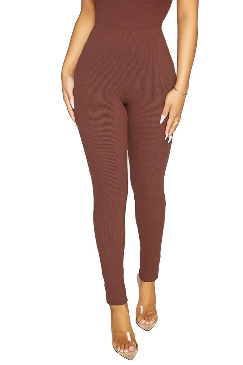 Microrib Leggings, Main, color, CHOCOLATE